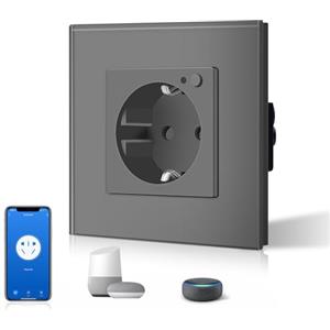 BSEED Schuko Wifi 1 presa 16A Smart Alexa in vetro grigio 86 mm installazione a incasso controllo app lavoro con Alexa/Google Home DIY Free Spin solo 2,4 GHz
