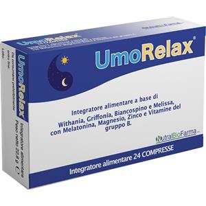 NUTRALBIOFARMA UmoRelax - Integratore alimentare con Withania, Griffonia, Biancospino, Melissa, Magnesio, Zinco, Vitamine B e Melatonina - 24 Compresse