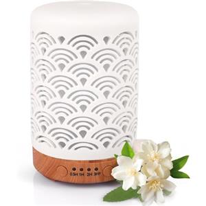 Glovios Diffusore di Oli Essenziali, 100 ml Ceramica Umidificatore Oli Essenziali con 7 Colori LED, Diffusore Aromi Ambiente, Timer, Diffusore Elettrico per Casa Ufficio, Spegnimento Automatico