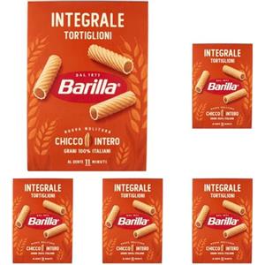 Barilla Pasta Tortiglioni Integrali, Pasta Corta di Semola Integrale di Grano Duro, Integrale, 500 g (Confezione da 5)