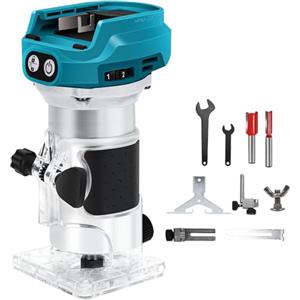 LIROPAU Fresa a batteria compatibile con batteria Makita da 18 V, 1300 W Rifilatore Fresatrice Verticale, Elettrica Fresatrice Palmare Rifilatore, con 6 velocità, taglialegna a batteria (senza batteria)