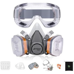AirGearPro G-500 Maschera Antigas Antipolvere Riutilizzabile con filtri e occhiali protettivi per Verniciatura, Costruzione, Fai da te, Levigatura