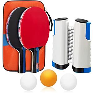 Baozun Ping Pong Set con 2 Racchette Ping Pong, 3 Palline, Rete da Tavolo Allungabile e Borsa