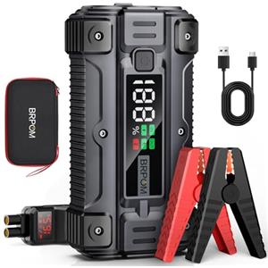 BRPOM Avviatore Batteria Auto, 6000A 26800mAh Avviatore di Emergenza per Auto/Moto, (Motori Fino a ALL Gas o 8.5L Diesel) Booster Avviamento Auto con Torcia a LED&USB Quick Charge 3.0