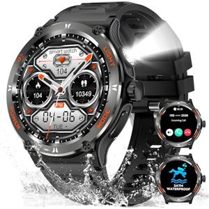 Marsyu Smartwatch Uomo Militare Impermeabile 3ATM con Torcia LED（3 Modalità di Torcia）, 1,53