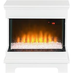 HOMCOM Caminetto Elettrico a 10 Colori, Camino Moderno con Spegnimento Automatico e Timer da 12h, in Acciaio e Vetro Temperato, 61x28x66.5 cm, Bianco