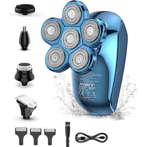 Kibiy Glatzen Rasierer Herren Elektrisch, Kibiy 5 in 1 LED Kopfrasierer für Glatze, IPX7 Wasserdicht, Bart Nasenhaar Trimmer Pflege Kit, Head Shaver for Bald Men, Typ C - Aufladung