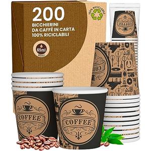 Baciato Caffè 200 Bicchierini in Carta da caffè 65ml PubBeigeCUP Bicchieri Ecologici Biodegradabili Monouso Piccoli Asporto Bevande Calde