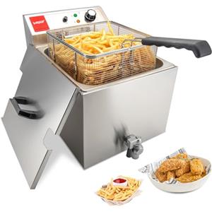 Valgus Friggitrice Elettrica Professionale in acciaio inox 3300W 16L Friggitrice da banco di grande capacità con cestello e coperchio, sistema di drenaggio