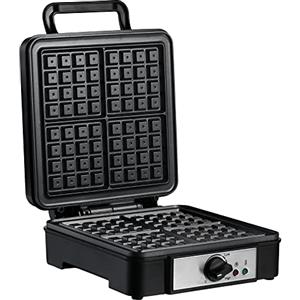 HOMCOM Macchina Waffle per 4 Cialde con Piastre Antiaderenti e Temperatura Regolabile, 1200W, Nero