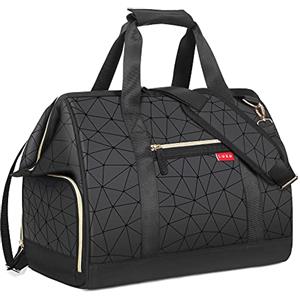 Lekesky Borsa da viaggio Weekender da donna (33L), borsa sportiva con scomparto per scarpe, pelle sintetica nera