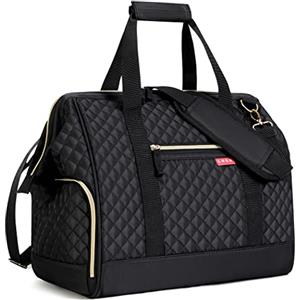 Lekesky Borsa da viaggio Weekender da donna (33L), borsa sportiva con scomparto per scarpe, Trapuntato nero