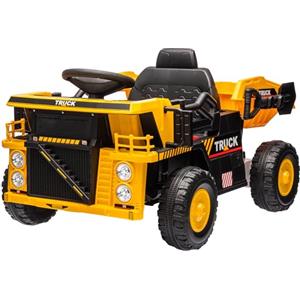 AIYAPLAY Camion per Bambini 3-5 Anni con Motore 12V, Macchina Elettrica per Bambini con Musica, Fari e Ruote con Sospensioni, Giallo