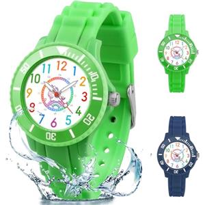 Ayybboo Orologio per Bambini,Orologio da Polso Analogico Impermeabile fino a 3 ATM, per Ragazzi e Ragazze, Regali di Compleanno/Natale/Ritorno a Scuola (Verde)