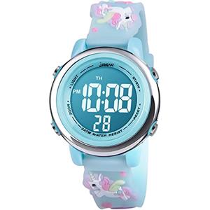 Vicloon Orologio da polso Digitale Unicorno, per Bambini, Ragazzi, Cartoni 3D Waterproof Retroilluminazione a 7 Colori, Visualizzazione Della Data e Dell'ora, Azzurro