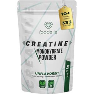 FOODELIS Creatina Monoidrata Micronizzata in polvere 100% - 1 kg / 1000g - Insapore - Aumento delle prestazioni fisiche e della forza muscolare - Incluye dosatore - Altamente solubile - FOODELIS®