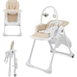 kk Kinderkraft Kinderkraft TUMMIE Seggiolone 2 in 1, Ergonomico, Confortevole, Reclinabile, Pieghevole, con Altezza Regolabile e Poggiapiedi, Vassoio Staccabile, per Bambini, con giocattoli, Beige