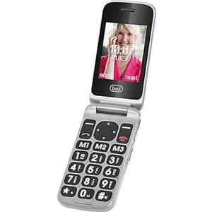 Trevi FLEX PLUS 55 Telefono per Anziani Tasti Grandi, Grande Display LCD 2.4, Cellulare per Anziani con Funzione SOS, Base di Ricarica, 8 Numeri Memorizzabili, Wireless, Fotocamera, Radio FM, Grigio