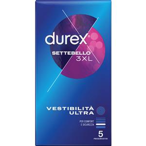 Durex Settebello 3XL - Preservativi Extra-Large con Lubrificante, 5 Pezzi