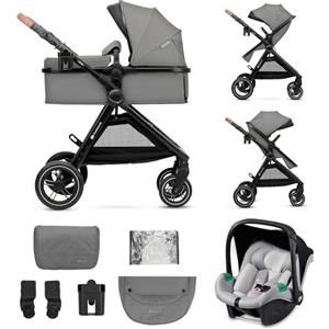 kk Kinderkraft Kinderkraft ESME Trio passeggino neonati 3 in 1 fino 26 kg, con Ovetto I-SIZE 40-75 cm, Carrozzina reversibile fronte mamma e strada, Pieghevole, Grigio