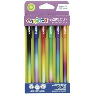 Carioca Oops Easy - Penne cancellabili assortite, punta media 0,7 mm, confezione da 6 pz con inchiostro termosensibile