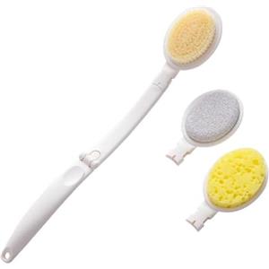 Wenrescry Spazzola schiena doccia, Spugna doccia, Spazzola scrub corpo, Crema per la schiena con manico lungo, spazzola per doccia, 3 in 1 e applicatore lozione per doccia, 3 testine intercambiabili