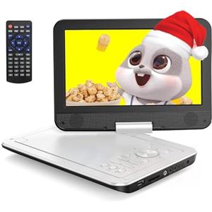 YOTON Lettore DVD portatile da 12,5 pollici con schermo girevole HD da 10,5 pollici per auto, con caricatore per auto, alimentatore, batteria integrata e scheda USB/SD/Sync TV, bianco [Blu-ray non