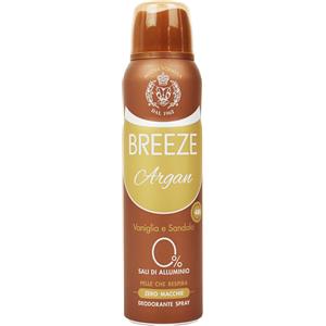 Breeze Deodorante Spray Argan 150ml - Protezione 48h, Senza Sali di Alluminio, Fragranza Vaniglia e Sandalo