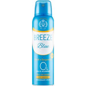 BREEZE Deodorante Spray Blue 150ml - Senza Sali di Alluminio, Protezione 48h, Fragranza Neroli e Bergamotto