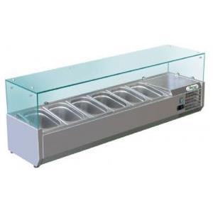 FORCAR-FREDDO G-RI15038V - Vetrina Refrigerata per Pizzerie 150x38 cm, Capacità 5 GN1/3 1 GN1/2, Temperatura 2°/ 8°, Acciaio Inox con Vetri di Protezione