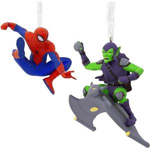Hallmark Storied Moments, Ornamento Spiderman e Goblin verde, Decorazione per albero MARVEL, Ornamento da appendere Disney, Ornamento da appendere di Natale, Regali per Natale