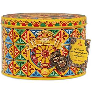 Amanti taste and passion Panettone Artigianale Castagne Glassate e Gianduia | Dolce & Gabbana | 1Kg | Scatola da Collezione in Latta | Fiasconaro | Idea Regalo