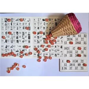 iamtoys Tombola Tradizionale Napoletana con Tabellone con Smorfia con Cestello in Vimini 90 numeri in Legno 48 Cartelle Gioco per Famiglia Amici Natale Capodanno