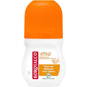 Borotalco Deodorante Roll-On Attivo Arancione 50 ml - Profumo di Mandarino e Neroli, Formula 0% Alcool con Talco Anti-Odore, Protezione 48h