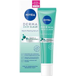 NIVEA Derma Skin Clear Night Peeling Siero (40 ml), anti brufoli per una pelle visibilmente migliorata, esfoliante BHA & AHA peeling con niacinamide