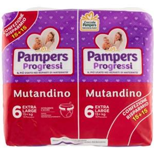 Pampers Progressi Mutandina Extralarge 15 kg - Confezione da 30 pezzi con cambio facile e vestibilità ottimale