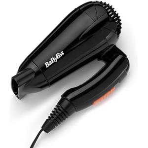 BaByliss Asciugacapelli da viaggio, leggero e potente, 2000W, Doppio voltaggio, utilizzo universale, 2 temperature/velocità, nero/arancione, 5344E