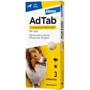 ELANCO AdTab Compresse Masticabili 900mg per Cani da 22 a 45 kg - Elimina Pulci e Zecche per 1 Mese