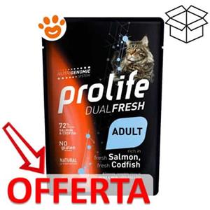 Prolife Cat Dualfresh Adult Salmone e Merluzzo - Bustina Da 85 Gr - CONFEZIONE RISPARMIO