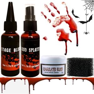 CIYIN Halloween Sangue Finto Lavabile, CIYIN Set di Sangue Finto,Sangue Finto Halloween, 50ml Sangue Finto Spray e 50ml Sangue Gocciolante e 30g Gel Coagulato,per il Trucchi Halloween,Vampiro, Cosplay