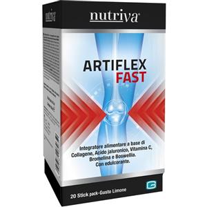Nutriva Artiflex Fast - Integratore Alimentare con Collagene, Acido Ialuronico, Vitamina C, Bromelina e Boswellia, 20 Stick Pack da 15ml