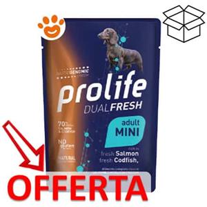 Prolife Dog Dual Fresh Adult Mini Salmone e Merluzzo - Bustina Da 100 Gr - CONFEZIONE RISPARMIO