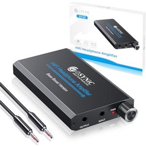 eSynic 16-300Ω Amplificatore per Cuffie Professionale con Interruttore Bass e Jack 3.5mm, Amplifier per Auricolari Ricaricabile da Type-C con Cavi Audio 12cm+100cm, Bass Ear Amp in Lega Alluminio