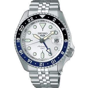 Seiko Orologio 5 Sports Automatico GMT Impermeabile 10 Bar Funzioni Opzione Carica Manuale, Data, Lancetta GMT Adatto per Immersioni Blue