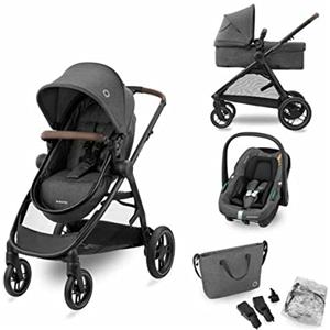 Maxi-Cosi Zelia S Trio Passeggino neonati 3 in 1, 0-4 anni, fino a 22 kg, Trio completo con passeggino reclinabile convertibile in carrozzina, seggiolino auto i-Size e borsa passeggino, Grigio Scuro