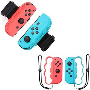 OLDZHU Kit 4 in 1 Accessori Compatibile per Switch Controller Game,Cinturini da Polso per Switch Just Dance 2021 2020 2019 Gioco,Grip da Boxe per Switch Joy-con Fitness Boxing Game（Blu rosso）