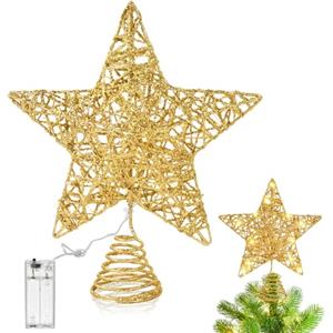 KATELUO Stella Puntale per Albero di Natale, 25 cm Stella Albero di Natale con 10 LED, Stella per Albero di Natale, Puntale Albero Natale Luminoso, Christmas Tree Topper per Albero di Natale Feste Casa