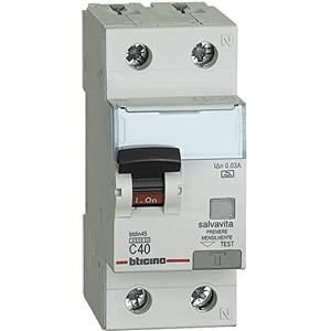 Bticino GA8813A40 BTDIN45 SALVAVITA 1P+N Tipo A Differenziale Magnetotermico Interruttore, 40 A Corrente di Dimensionamento, 4.5kA Potere di Interruzione Nominale Secondo, 230 V Tensione, 2 Moduli
