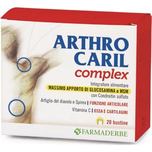 Farmaderbe Arthrocaril Complex - Integratore Articolare con Glucosamina, Metilsulfonilmetano, Condroitin Solfato e Vitamina C - 20 Bustine