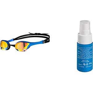 ARENA Cobra Ultra Swipe Mr, occhialini da nuoto giallo rame e blu & Spray Anti Appannamento Istantaneo per Occhialini, Antifog, Antiappannante Occhialini